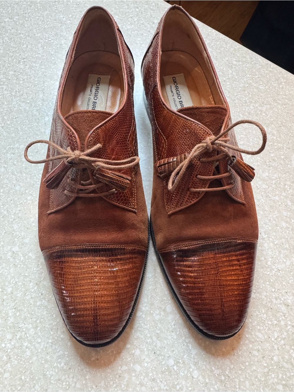 Giorgio Brutini Brown Genuine Lizard Skin & Suede Lace-Up Oxfords (11)